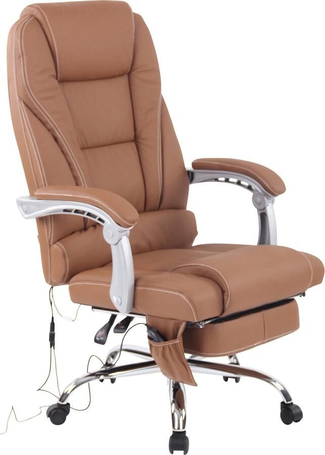 In And Outdoormatch Bureaustoel Madoline Echt Leer Met Massage Functie Luxe Bureaustoel Bruin Elegante Look