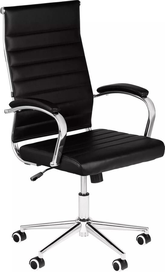 In And Outdoormatch Bureaustoel Rickey Zwart kunstleer Met Rugleuning en Armleuning In hoogte verstelbaar Ergonomisch 49x49x112cm