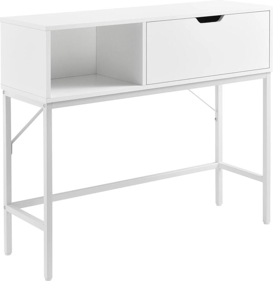 In And Outdoormatch Consoletafel Lester- Bijzettafel 92x30x80 cm Wit Metaal en spaanplaat Modern design