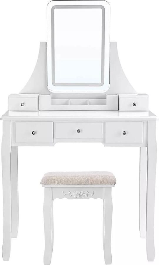 In And Outdoormatch Deluxe make-up tafel Alicia kaptafel met spiegel kaptafel inclusief kruk wit 80 x 40 x 137 5 cm moederdagcadeau