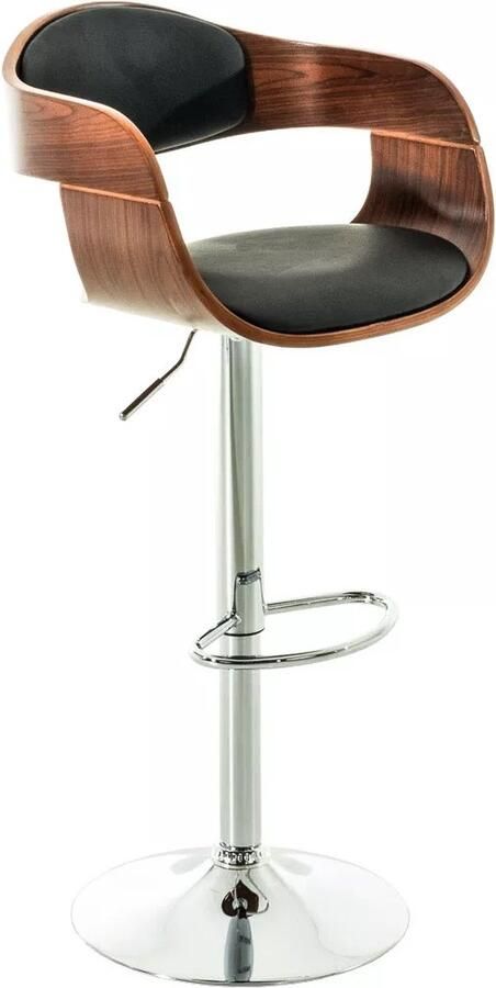 In And Outdoormatch Designer barkruk Brenden zwart kunstleer in combinatie met bruin houten zitting in hoogte verstelbaar zithoogte 63 tot 77 cm deluxe