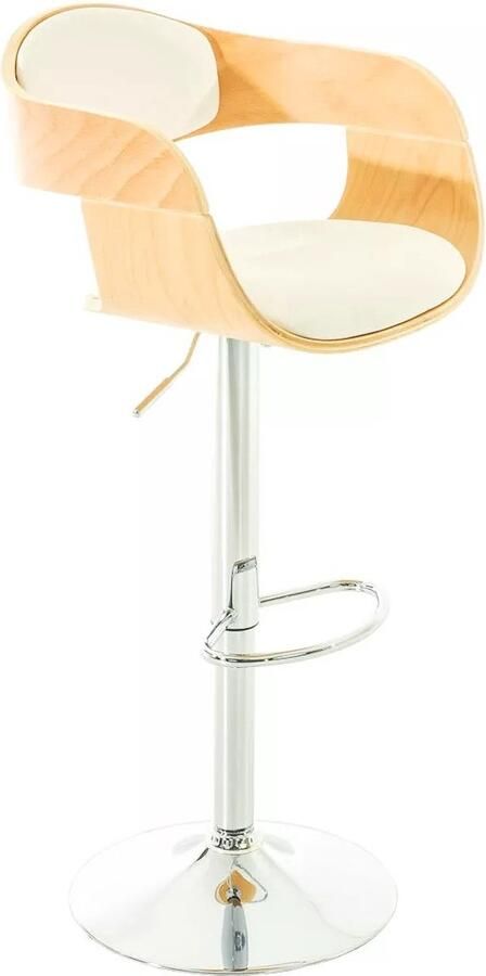 In And Outdoormatch Designer barkruk Celine Wit kunstleer in combinatie met houten zitting in hoogte verstelbaar zithoogte 63 tot 77 cm deluxe