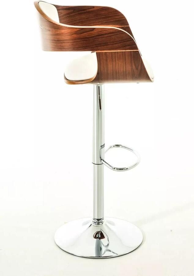 In And Outdoormatch Designer barkruk Elaina Wit kunstleer in combinatie met bruin houten zitting in hoogte verstelbaar zithoogte 63 tot 77 cm deluxe