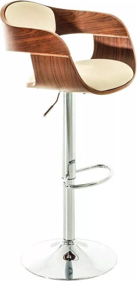 In And Outdoormatch Designer barkruk Sierra Creme kunstleer in combinatie met bruin houten zitting in hoogte verstelbaar zithoogte 63 tot 77 cm deluxe