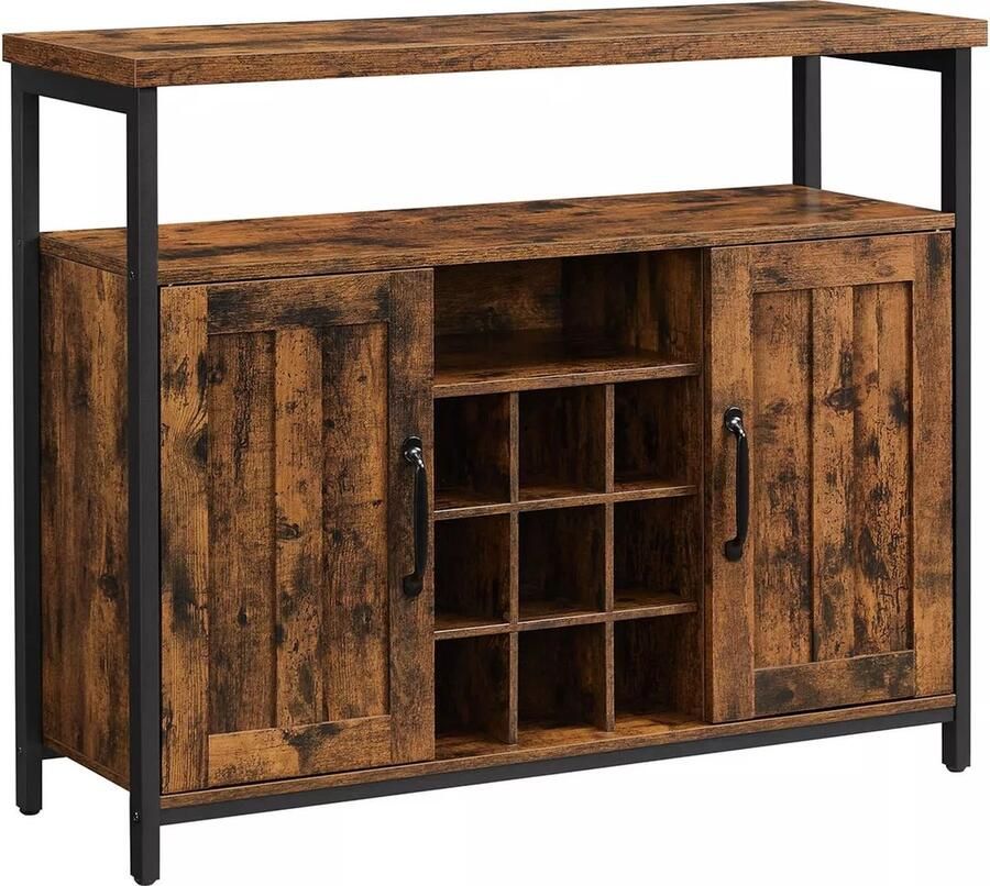 In And Outdoormatch Dressoir Keukenkast Esperanza Opbergkast Wijnkast met 2 Deuren 100x35x81.4cm Industriële Stijl Vintage Bruin Zwart