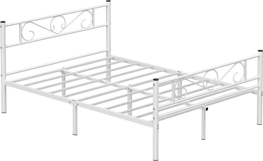 In And Outdoormatch Dubbel bedframe Vesta bedframe metalen bedframe past op matras van 140x190 cm logeerbed voor volwassenen kinderen eenvoudige montage voor kleine ruimtes wit