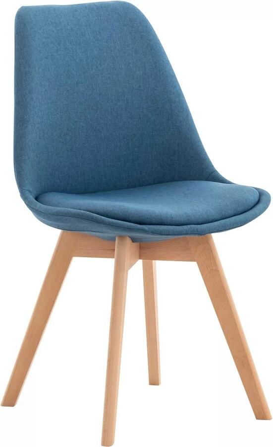 In And Outdoormatch Eetkamerstoel Arch Comfortabele Stoel Gestoffeerde Zitting Modern Design Houten Poten Blauw