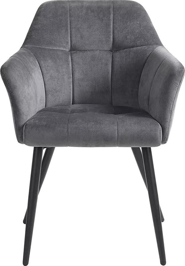 In And Outdoormatch Eetkamerstoel Sean Keukenstoel Gestoffeerde Stoel Metalen Poten Hoge Rug Fluwelen Bekleding voor Woonkamer Slaapkamer Eetkamer Grijs