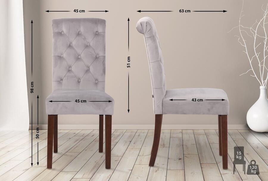 In And Outdoormatch Eetkamerstoel Selina Grijs Stof Hoge kwaliteit bekleding Fluwelen Eetkamerstoel Vintage Look - Foto 2