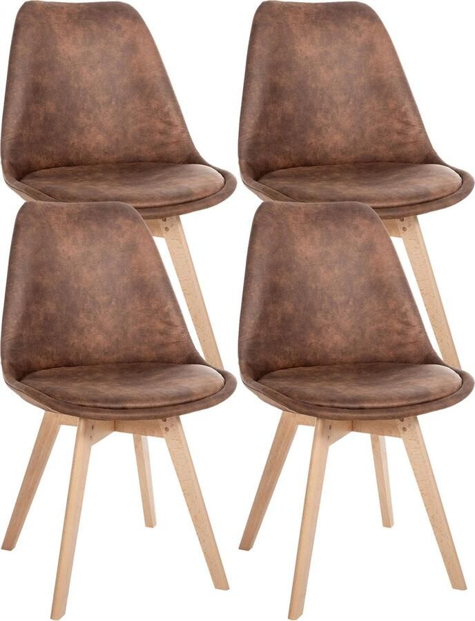 In And Outdoormatch Eetkamerstoel Shannen Set van 4 Kunstleer Hoogwaardige bekleding Luxe Eetkamerstoel Vintage Look Robuust Houten Frame