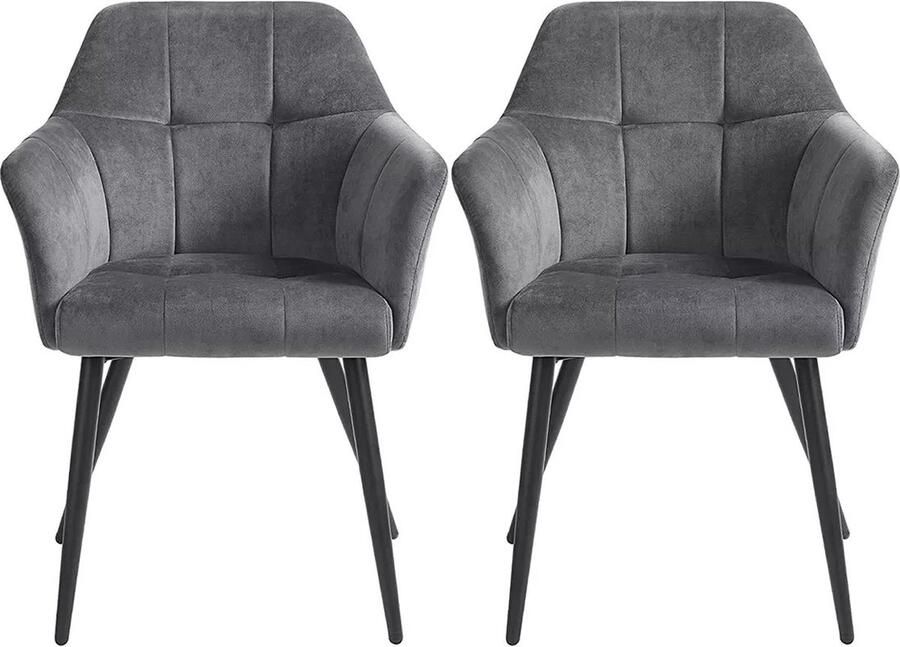 In And Outdoormatch Eetkamerstoel Teagan Keukenstoel Gestoffeerde Stoel Metalen Poten Hoge Rug Fluwelen Bekleding voor Woonkamer Slaapkamer Eetkamer Grijs