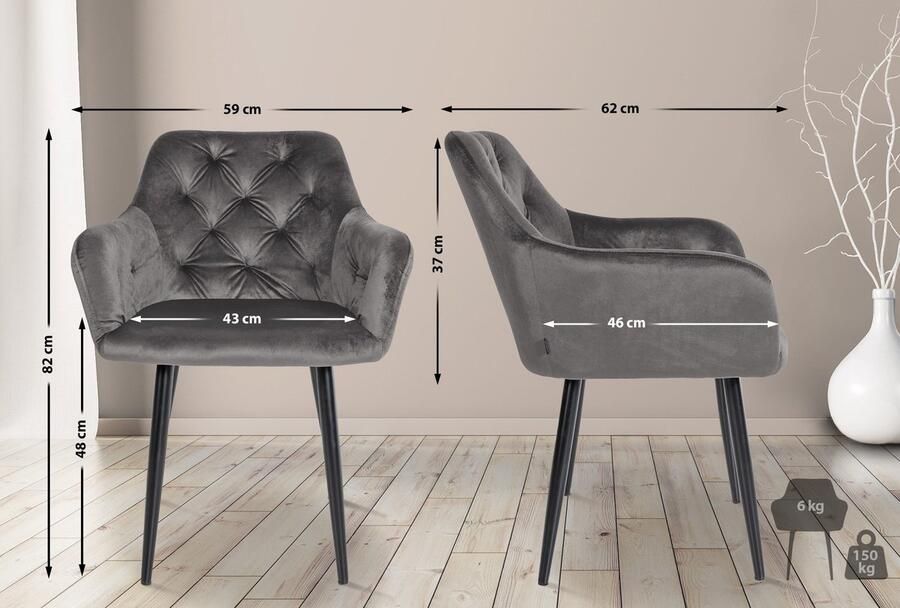 In And Outdoormatch Eetkamerstoelen Brittny Set van 2 Fluweel Hoogwaardige bekleding Stijlvolle eetkamerstoelen Luxe uitstraling - Foto 2