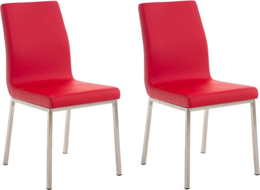 In And Outdoormatch Eetkamerstoelen Fredric Rood en Metaal Set van 2 Kunstleer Hoogwaardige bekleding Klassieke eetkamerstoel Minimalistische look