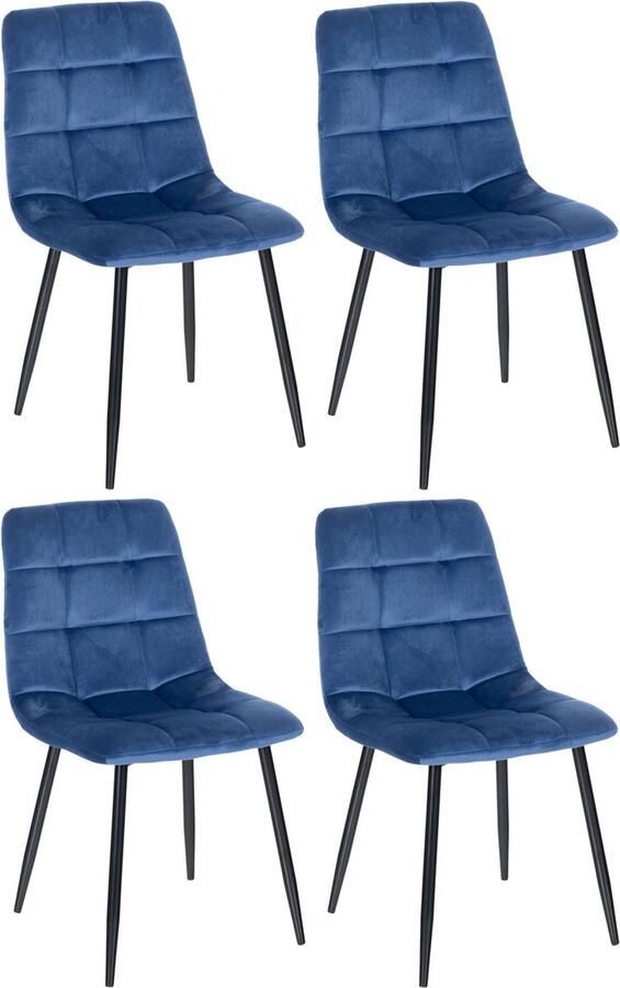 In And Outdoormatch Eetkamerstoelen Katherine Blauw Set van 4 Fluweel Hoogwaardige bekleding Opvallende eetkamerstoel Stijlvolle eetkamerstoel Gezellige uitstraling