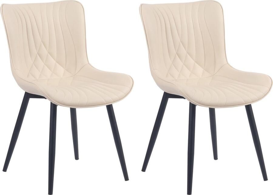 In And Outdoormatch Eetkamerstoelen Salena Crème Set van 2 Kunstleer Hoogwaardige bekleding Stijlvolle eetkamerstoelen Luxe uitstraling