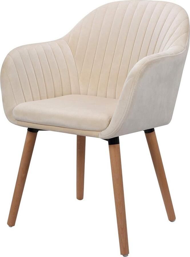 In And Outdoormatch Gestoffeerde eetkamerstoel velvet bekleding ergonomisch gevormd luxe uitstraling crème 50x42x81 cm