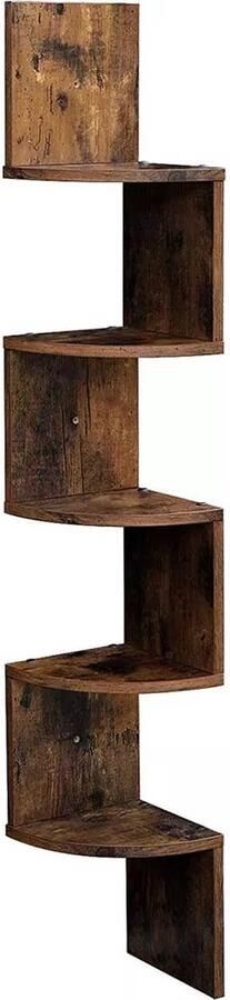 In And Outdoormatch Hoekkast Clark Hoekmeubel Boekenkast en decoratie 5 legplanken Bruin 20x20x127cm