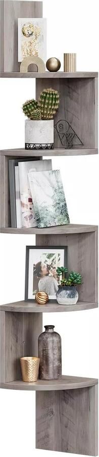 In And Outdoormatch Hoekkast deluxe Youness Hoekmeubel Wandrek Boekenkast en decoratie 5 planken Grijs 20x20x127cm