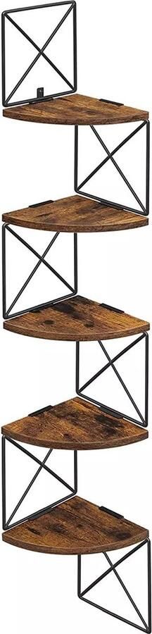 In And Outdoormatch In En BuitenMatch Hoekrek Ziggy Wandrek Zigzag Design 5 Niveaus Boekenkast Vintage Bruin Zwart