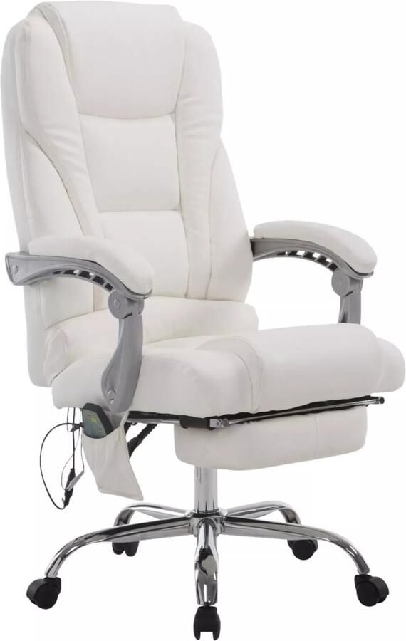 In And Outdoormatch In En OutdoorMatch Ergonomische Bureaustoel Mireille met massagefunctie Lange Rugleuning Wit Zithoogte 47-56cm Kunstleer Op Wielen Voor Volwassenen