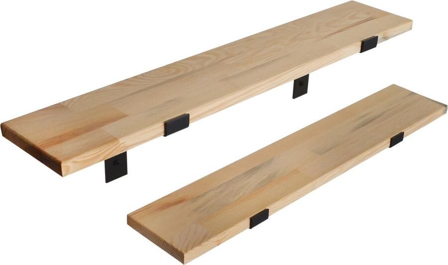 In And Outdoormatch In En OutdoorMatch Wandplank Enzo 75x14x14cm Zwart en houtkleur Grenen