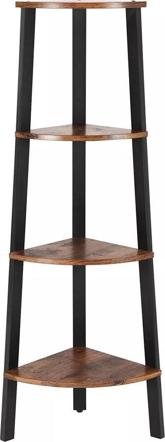 In And Outdoormatch Industrieel hoekmeubel Audrey Stellingkast Hoekplank Boekenkast Hoekplank opbergrek Kasten Metaal Bruin zwart 34x34x125cm