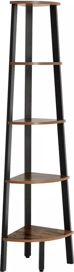 In And Outdoormatch Industrieel hoekmeubel Yiska Stellingkast Hoekplank Boekenkast Hoekplank opbergrek Kasten Metaal Bruin zwart 34x34x159 cm