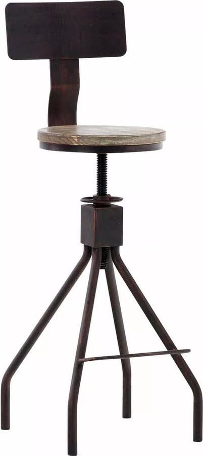 In And Outdoormatch Industriële Barkruk Dewitt Bruin Rustiek Design Set van 1 Rugleuning Voetsteun Voor Keuken en Bar Houten Zitting