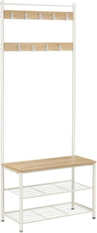 In And Outdoormatch Kapstok Alvina 175cm wit Met schoenenrek Wandkapstok Industrieel Met plank Hoedenplank