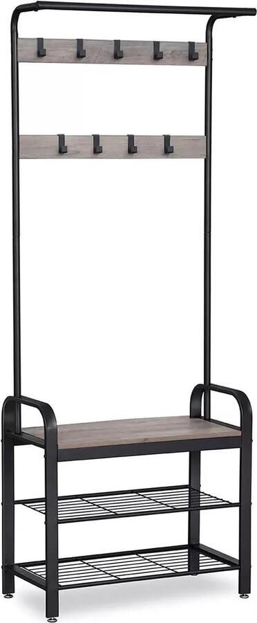 In And Outdoormatch Kapstok Garth Met schoenenrek opbergruimte Grijs 9 haken Wandkapstok Industrieel 183cm