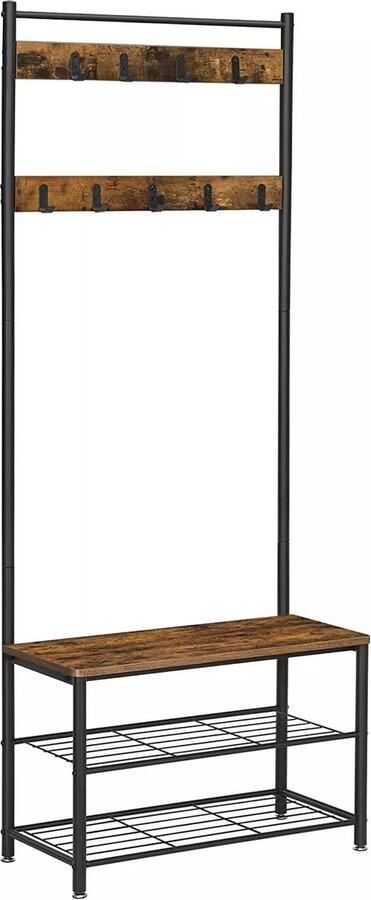 In And Outdoormatch Kapstok Vesta Met schoenenrek opbergruimte Grijs 9 haken Wandkapstok Industrieel 183cm