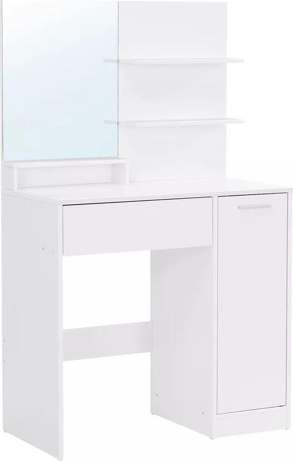 In And Outdoormatch Kaptafel Abner Vanity Met Spiegel Opberglade 1 Lade 2 Planken Wit