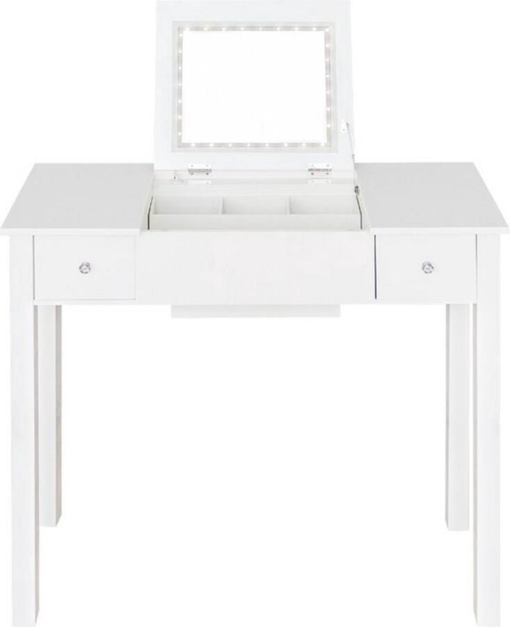 In And Outdoormatch Kaptafel met verlichting & spiegel moderne make-up tafel stijlvolle opbergruimte wit houten design luxe uitstraling 80x50x75 cm