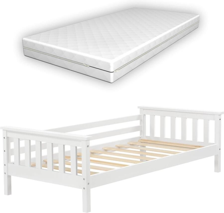 In And Outdoormatch Kinderbed Cicero Met matras en veiligheidsvoorziening 80x160 Wit Voor meisjes Voor jongens
