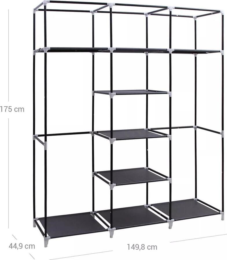 In And Outdoormatch Kledingkast met deur Judson Zwarte Kledingkast Opvouwbare stoffen Kledingkastorganizer Slaapkamer Kledingrek Stofvrij 150x45x175cm