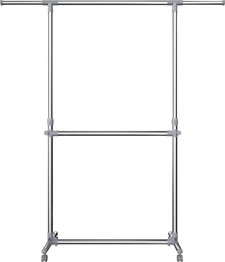 In And Outdoormatch Kledingrek industrieel Greg Op wielen Metaal Kledingkast organizer Slaapkamer Zilver 163x49x198cm