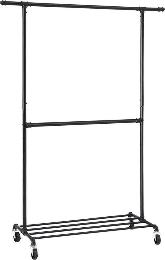 In And Outdoormatch Kledingrek Maymie Op wieltjes Metaal Garderobekast kledingkast organizer Slaapkamer Zwart 100x49x198cm