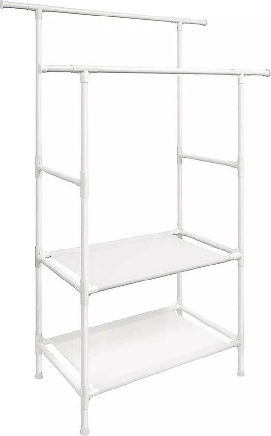 In And Outdoormatch Kledingrek Seth Kapstok Metaal 2 kledingroedes 2 planken belastbaar tot 70 kg Wit 112x49x177cm