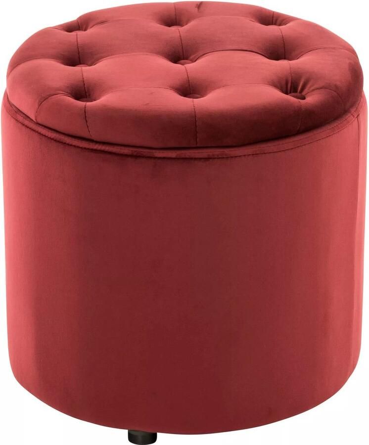 In And Outdoormatch Kruk Helena Fluweel Rood Gestoffeerde Zitting Modern Design 44x44x42cm Opbergkruk Multifunctioneel