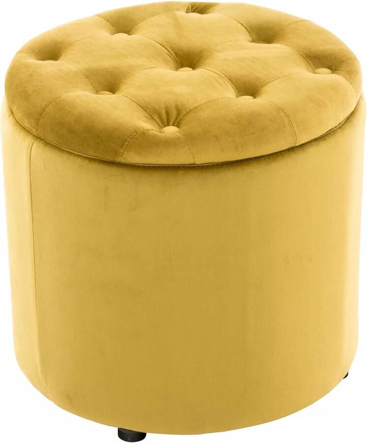 In And Outdoormatch Kruk Simone Fluweel Geel Gestoffeerde Zitting Modern Design 44x44x42cm Opbergkruk Multifunctioneel