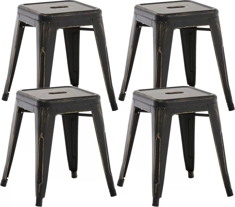 In And Outdoormatch Kruk Tessie zwart- metaal vintage look set van 4 stapelbaar zithoogte 46cm industrieel