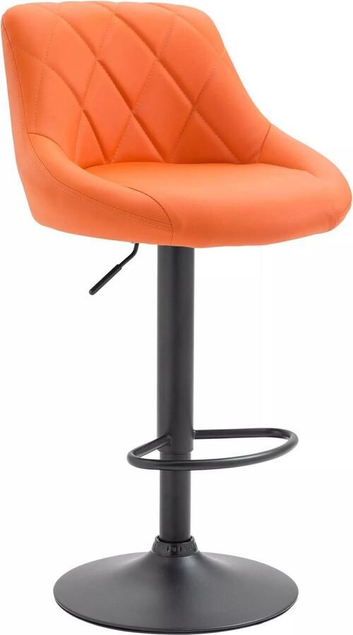 In And Outdoormatch Leren barkruk Adele Oranje zwart Zithoogte 60-81 cm Ergonomische barstoelen In hoogte verstelbaar Set van 1 Met rugleuning Voor keuken en bar