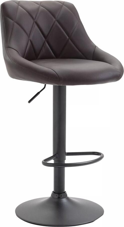 In And Outdoormatch Leren barkruk Eden Zwart Zithoogte 60-81 cm Ergonomische barstoelen In hoogte verstelbaar Set van 1 Met rugleuning Voor keuken en bar