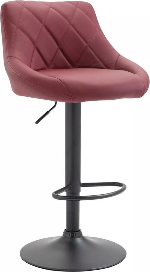 In And Outdoormatch Leren barkruk Gavin Bordeaux zwart Zithoogte 60-81 cm Ergonomische barstoelen In hoogte verstelbaar Set van 1 Met rugleuning Voor keuken en bar