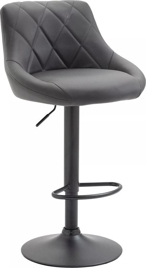 In And Outdoormatch Leren barkruk Jaime Grijs zwart Zithoogte 60-81 cm Ergonomische barstoelen In hoogte verstelbaar Set van 1 Met rugleuning Voor keuken en bar