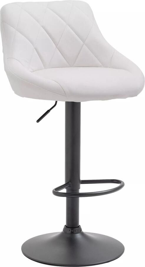 In And Outdoormatch Leren barkruk Maxine Wit zwart Zithoogte 60-81 cm Ergonomische barstoelen In hoogte verstelbaar Set van 1 Met rugleuning Voor keuken en bar