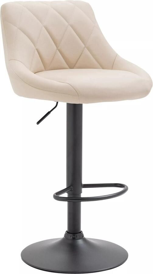 In And Outdoormatch Leren barkruk Ursula Creme zwart Zithoogte 60-81 cm Ergonomische barstoelen In hoogte verstelbaar Set van 1 Met rugleuning Voor keuken en bar