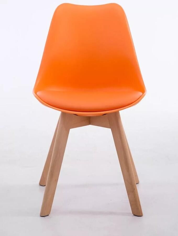 In And Outdoormatch Leren vergaderstoel Henry Oranje hout Zonder armleuning Bezoekersstoel Kantinestoel Wachtkamerstoel Eetkamerstoel 47cm