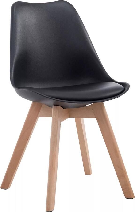 In And Outdoormatch Leren vergaderstoel Ronaldo Zwart hout Zonder armleuning Bezoekersstoel Kantinestoel Wachtkamerstoel Eetkamerstoel 47cm