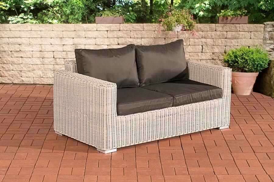 In And Outdoormatch Loungebank Juana Voor buiten Tuinmeubelen Wicker Loungeset Bank tuin of balkon Antraciet 2 zits